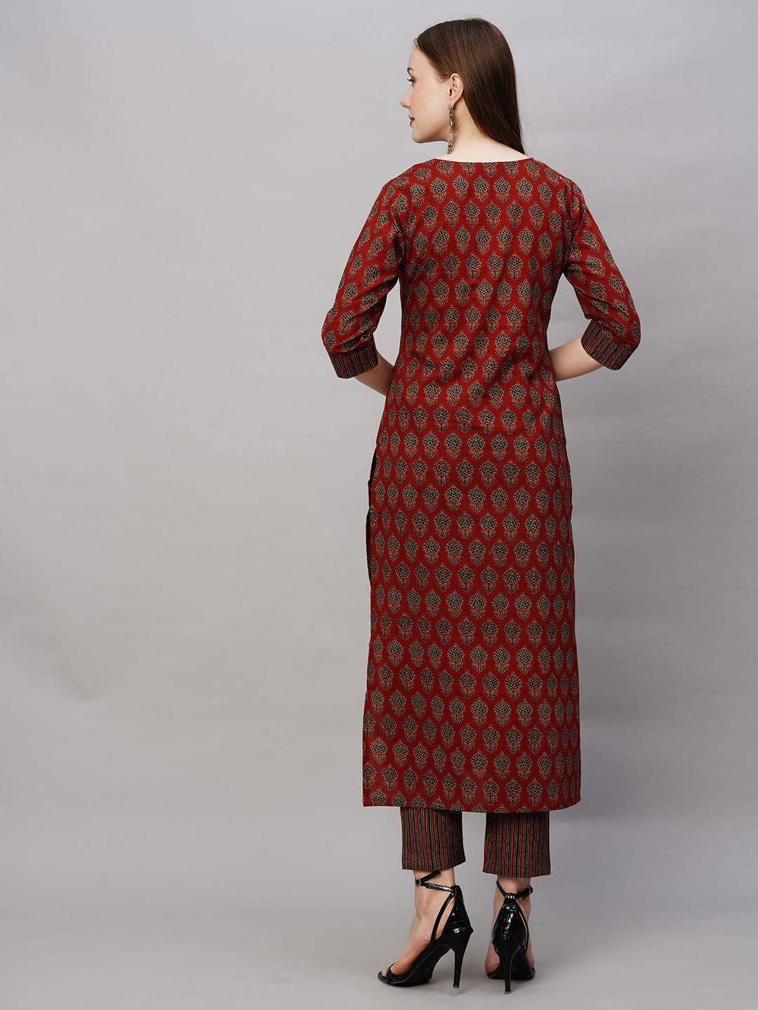 ANNI DESIGNER Womens Cotton Blend Printed Straight Kurta with Pant (Nita Maroon_4XL_Maroon_XXXX-Large)