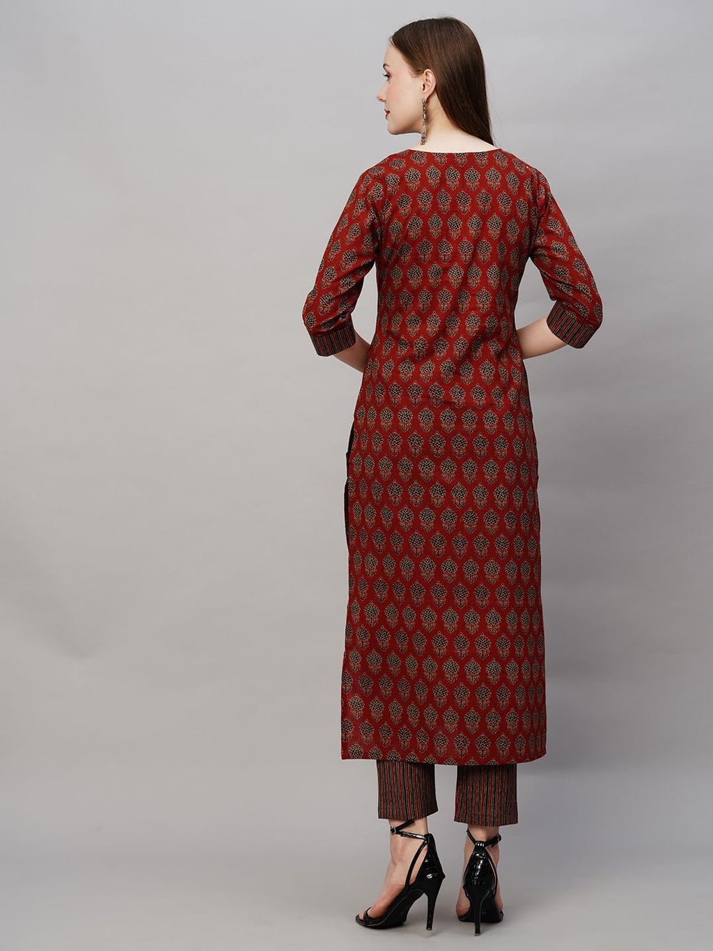 ANNI DESIGNER Womens Cotton Blend Printed Straight Kurta with Pant (Nita Maroon_5XL_Maroon_XXXXX-Large)