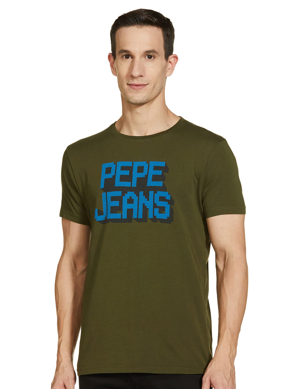 Pepe Jeans MenS Geometric Regular Fit T-Shirt (Pm508764_Dark Olive M)