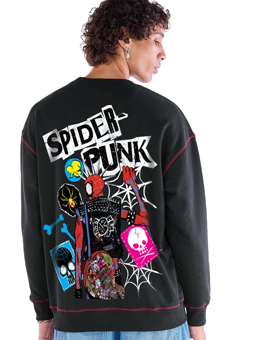Bewakoof Heavy Duty 1.0 Official Marvel Merchandise Spider-Punk Mens Graphic Print Regular Fit Full Sleeve Round Neck Fleece Sw