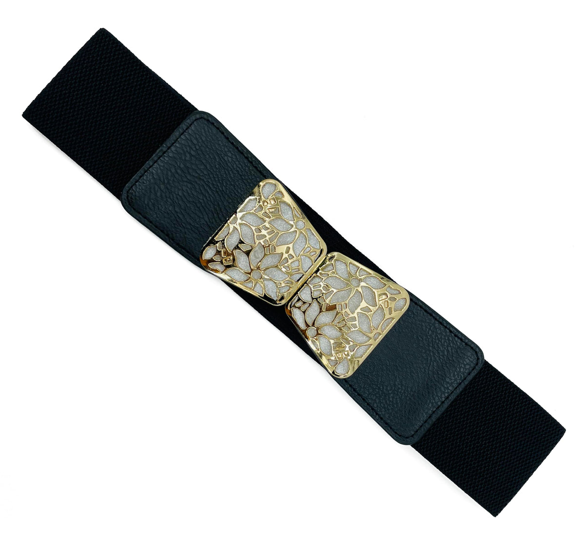 Syga WomenS Pu Leather Cinch Belt With Floral Cutout Metal Buckle, Stretchable Waistband For Dresses  Black 65 ltr