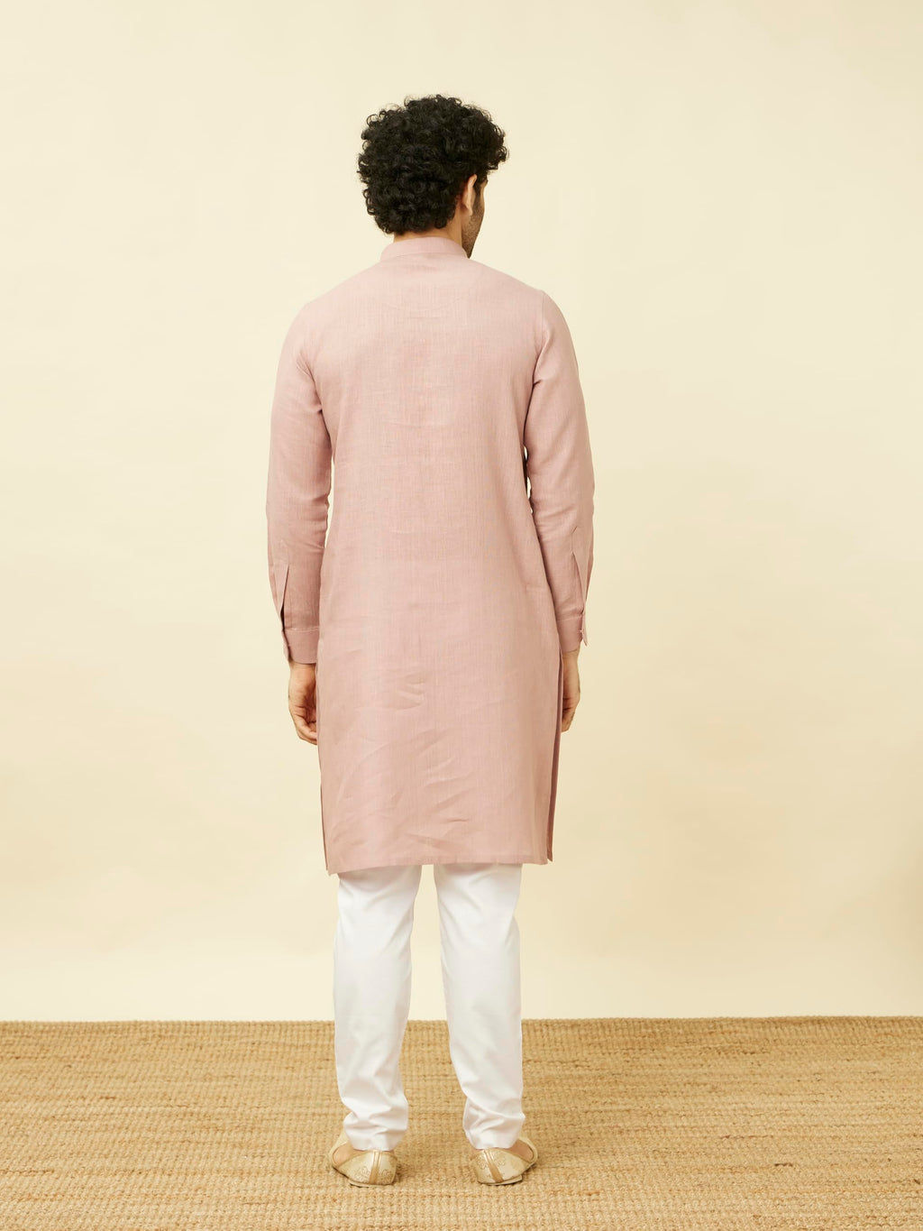 Manyavar Mens Quartz Pink Chequered Patterned Kurta