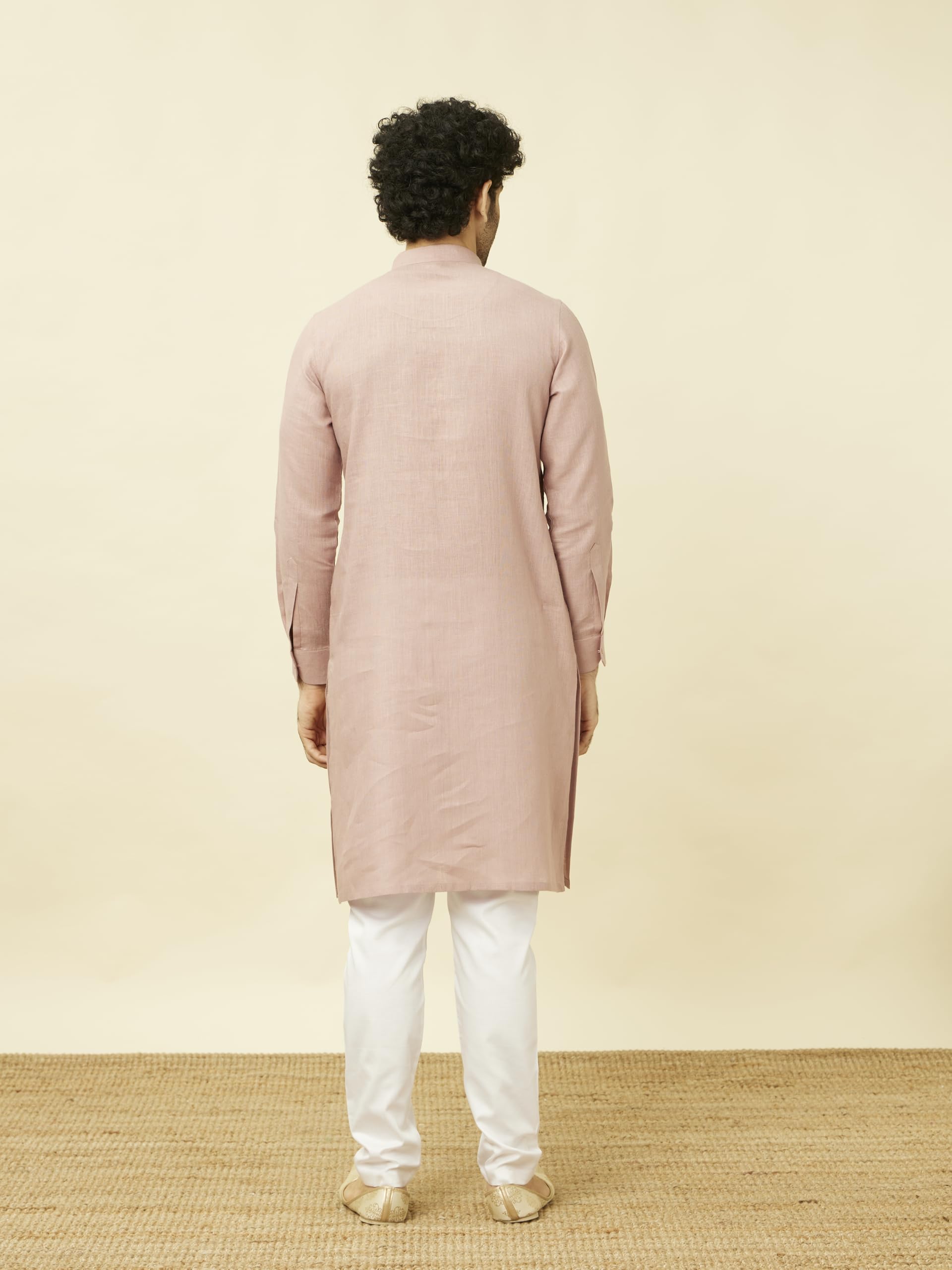 Manyavar Mens Quartz Pink Chequered Patterned Kurta