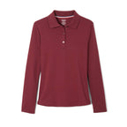French Toast girls Long Sleeve Interlock With Picot Collar (Standard & Plus) Polo Shirt, Burgundy, 10 12 US