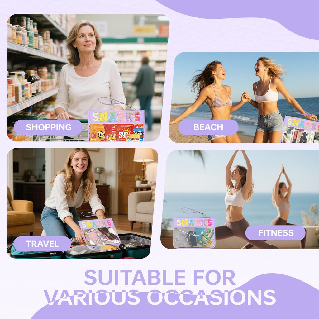 Burskit Chenille Letter Clear Zipper Pouch for Travel Preppy Patch Makeup Bag-Nylon Cosmetic Preppy Makeup Waterproof Organizer