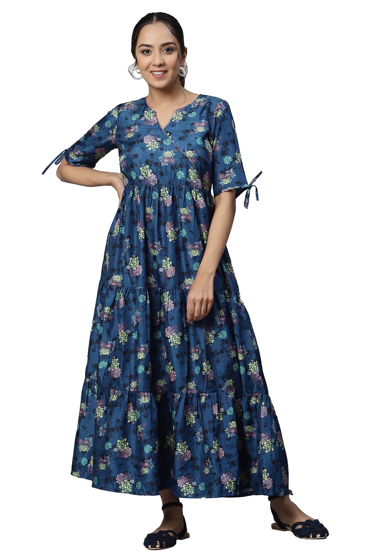 Aurelia Women Dark Blue Kuchai Silk Floral Maxi Printed Dress_22Aua13353-504142_L