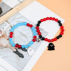 2Pcs Love Heart Couple Matching Natual Stone Beaded Ghost Bracelet Set Stretch Braide Rope Halloween Bat Devil Pumpkin Wizard Br