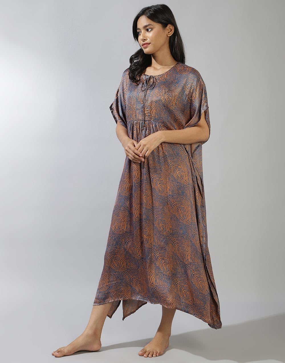 Fabindia Womens Rayon Blend Kaftan Midi Dress (1031775ROYALBLUE_Blue
