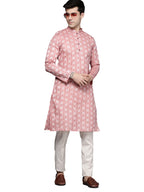 Manyavar Mens Kurta Only, Ethnic Kurta For Men, Full Sleeves Mandarin Collar Wave Blended Cotton Kurta Only (Gajari) (Xl)