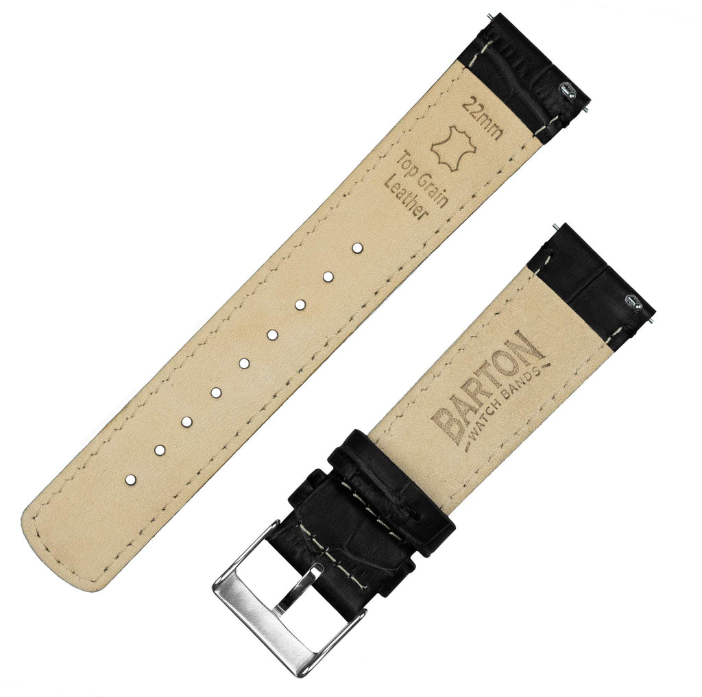24mm Black - Standard Length - BARTON Alligator Grain - Quick Release Leather Watch Bands