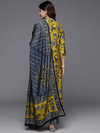 Varanga Women Mustard Floral Printed Embellished Kurta With Bottom And Dupatta  Elegant & Comfortable Ethnic Set For Women