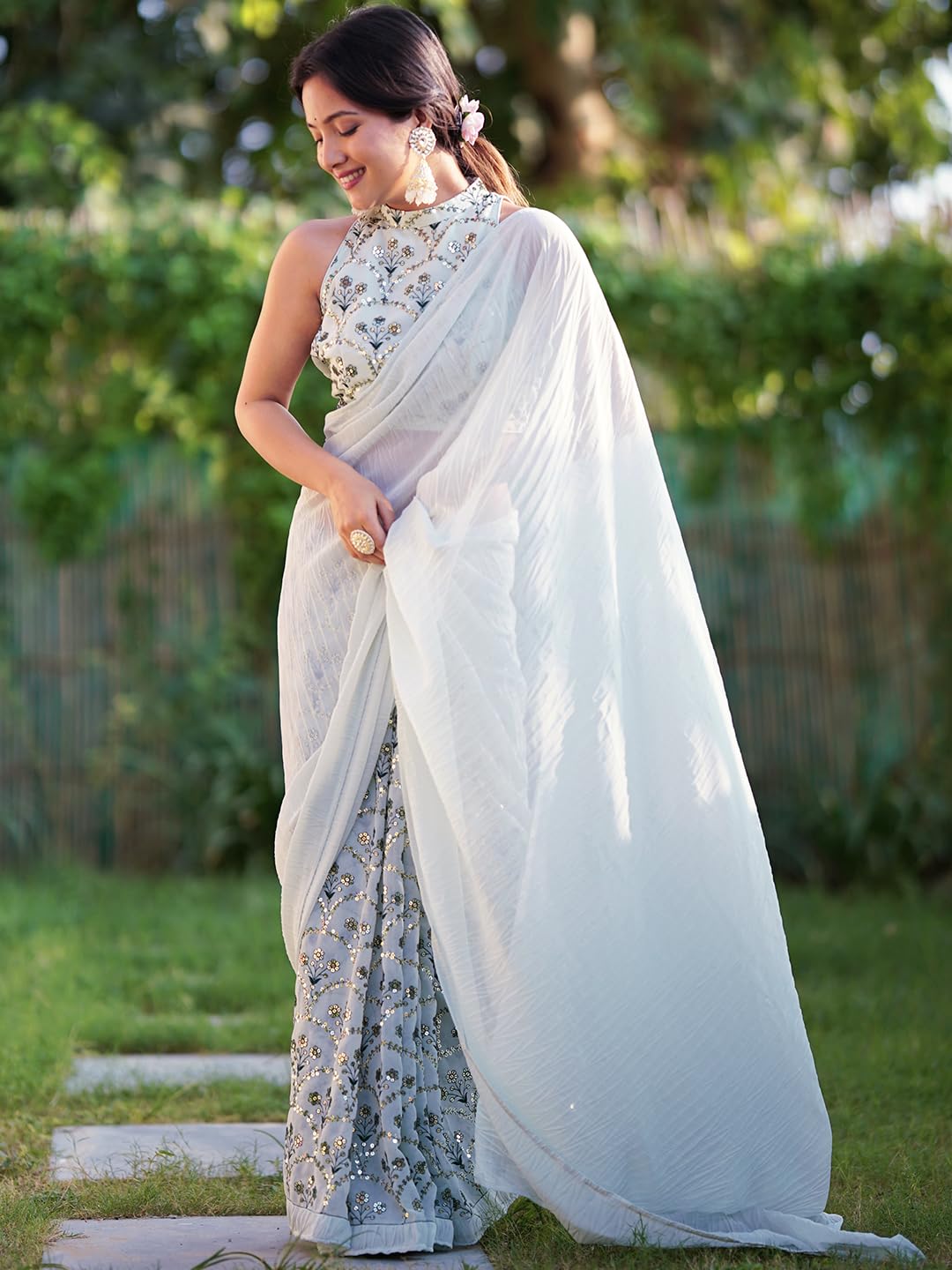 Libas WomenS Georgette Saree (35001_Blue)