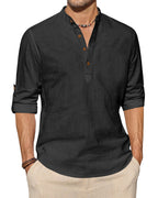 Zombom MenS Cotton Blend Solid Full Sleeve Short Kurta Shirt With Mandarin Collar Black