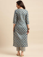 ANNI DESIGNER Womens Cotton Blend Straight Printed Kurta with Pant Set (Tbh Blue-NWG_L_Blue_Large)