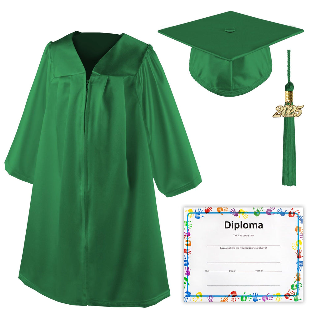 Class Act Graduation Shiny Kindergarten Preschool Graduation Cap and Gown with Matching Tassel and Diploma Certificate, Kelly Gr
