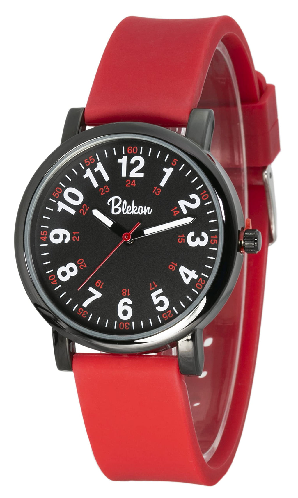 Blekon Original Nurse Watch - Medical Scrub Colors, Easy Read Dial, Second Hand, Water Resistant Watch (Black/RED)