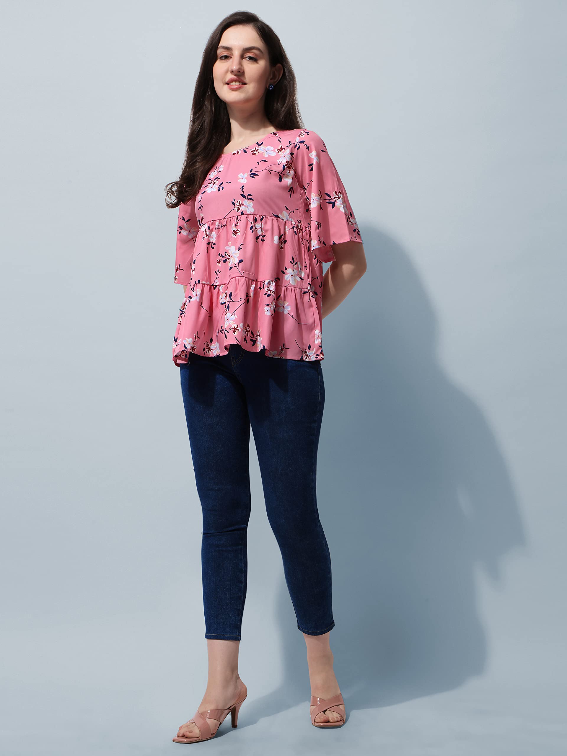 OOMPH! Peplum Tops for Women, Pink - mt380