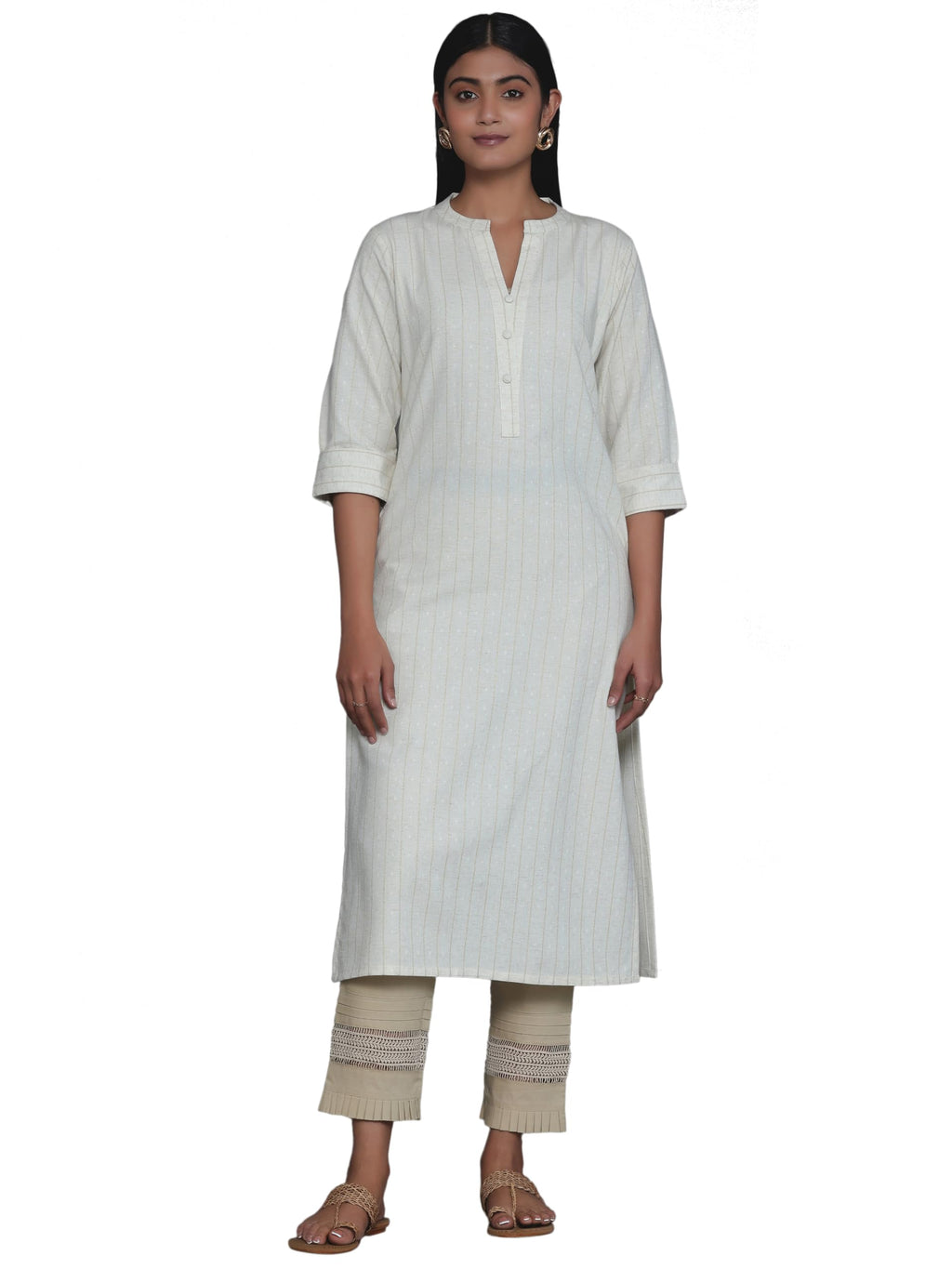 Libas WomenS Cotton Printed Straight Kurta (26803_Cream
