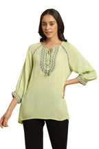 W For Woman Green Embroidered Tunic Top With Thread W For Womanork