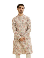 Manyavar Mens Cotton BlendFloral Digital Print Long Kurta (Natural,XXL)