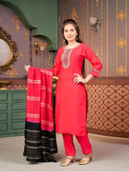 Aarika Girls Ethnic Wear Gajri Colour Sequin Embroidery Silk Kurti Pant Set-10-15 Years (Kp-Sd-6001)