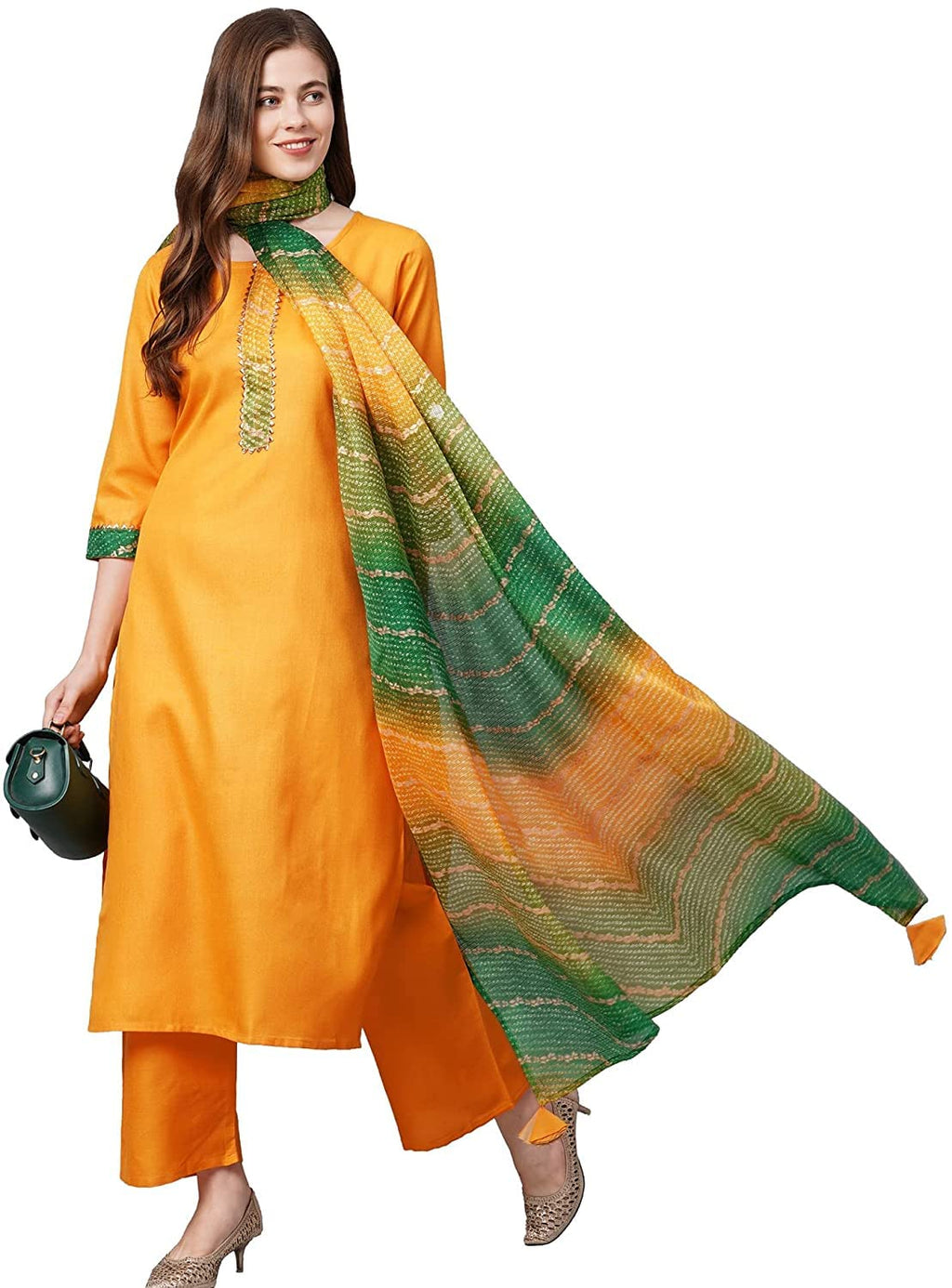 ANNI DESIGNER Women's Rayon Printed Kurta with Palazzo & Dupatta (SAILU Multicolored_M Multicolored_Medium)