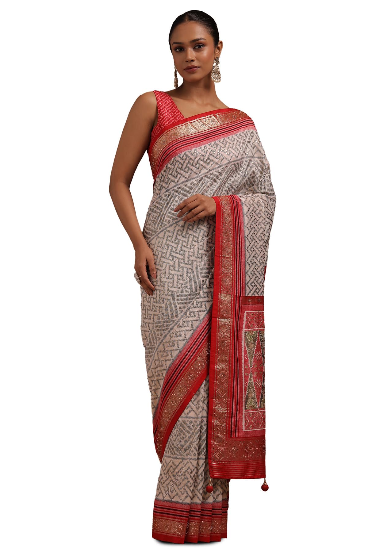 Soch Women Dola Silk Geometric Print Saree with Work