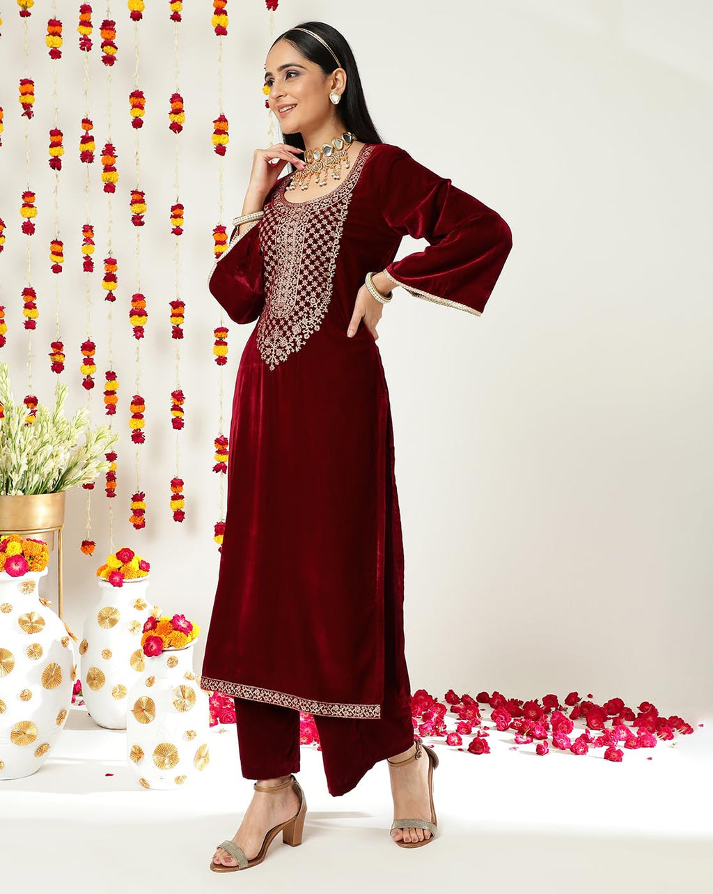 Varanga Women Pink Embroidered Sequinned Kurta Set With Dupatta