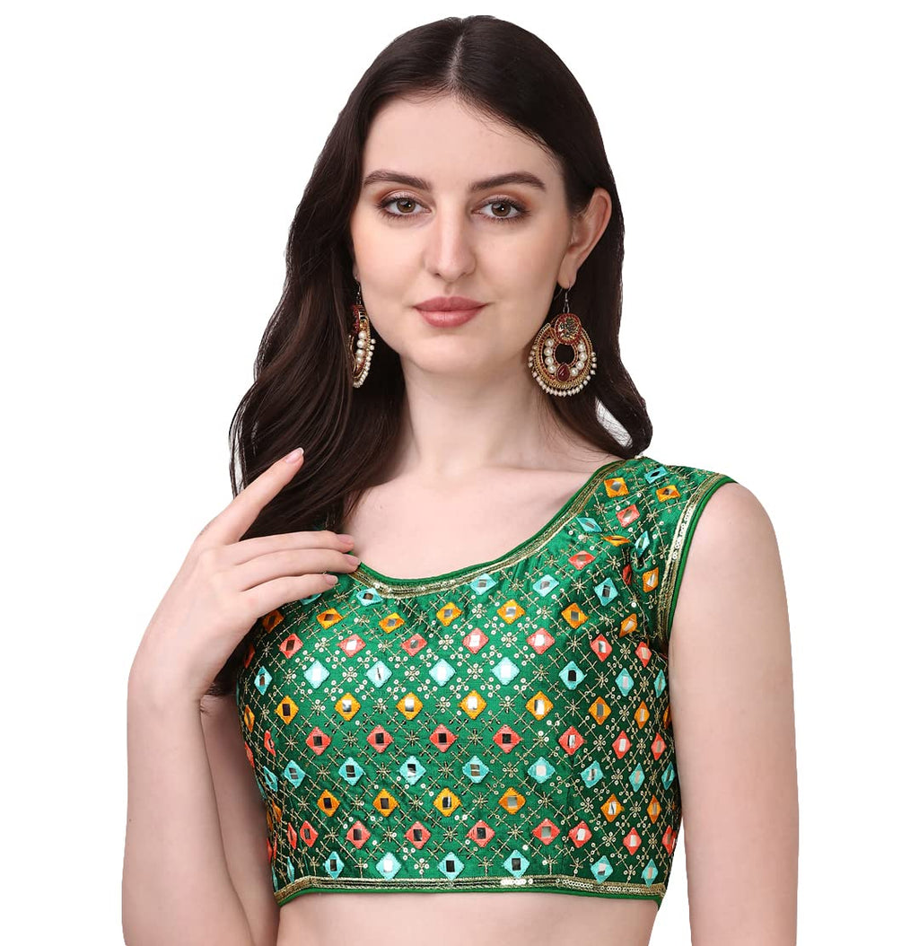 Pujia Mills WomenS Silk Embroidery Foil Work Sleeveless Readymade Saree Blouse
