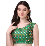 Pujia Mills WomenS Silk Embroidery Foil Work Sleeveless Readymade Saree Blouse