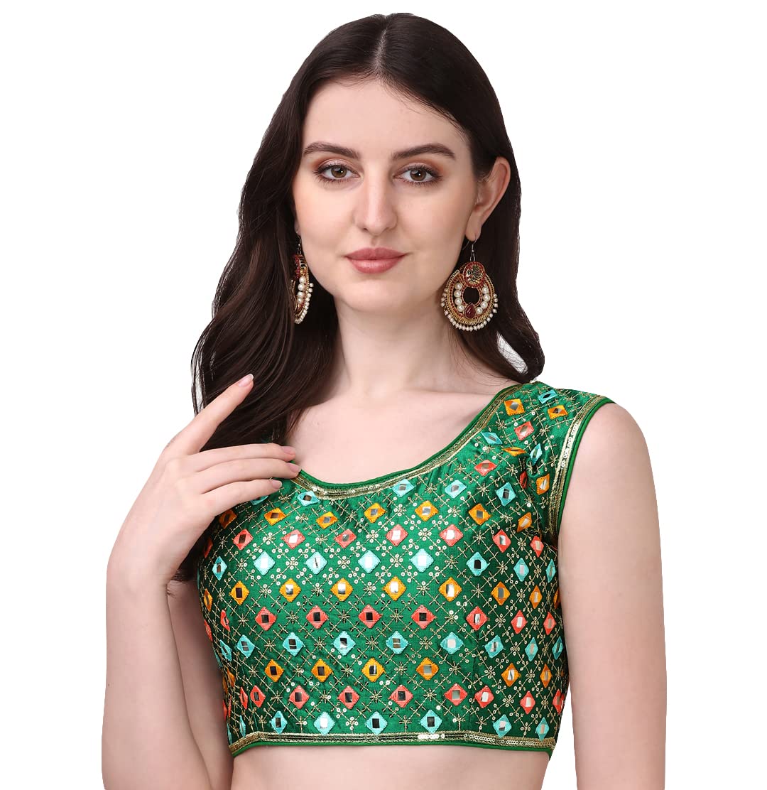 Pujia Mills WomenS Silk Embroidery Foil Work Sleeveless Readymade Saree Blouse