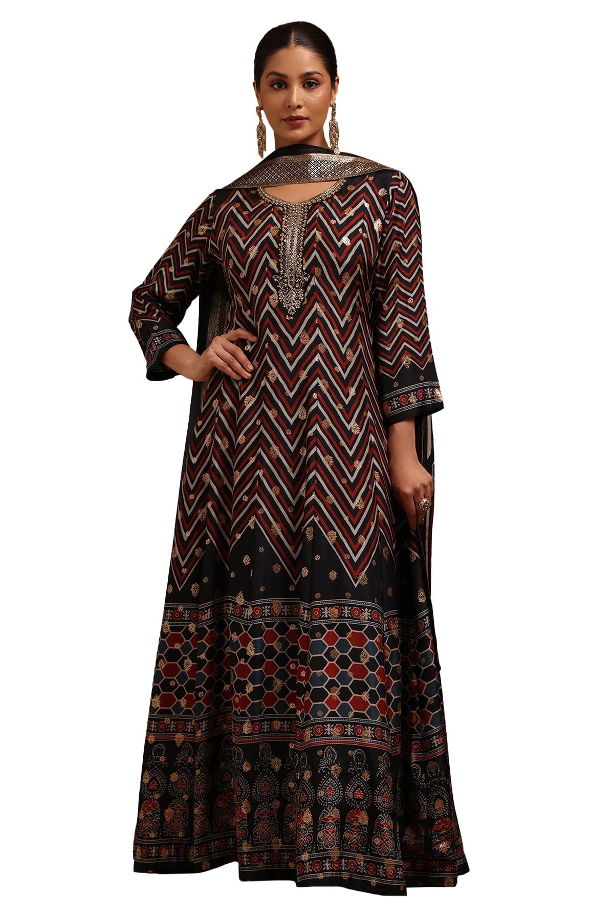 Soch Women Russian Silk Chevron Gown with Mirror and Cutdana