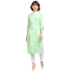 Nainvish Women'S Cotton Blend Straight Printed Kurti With Pant (Sd098-M_Green)