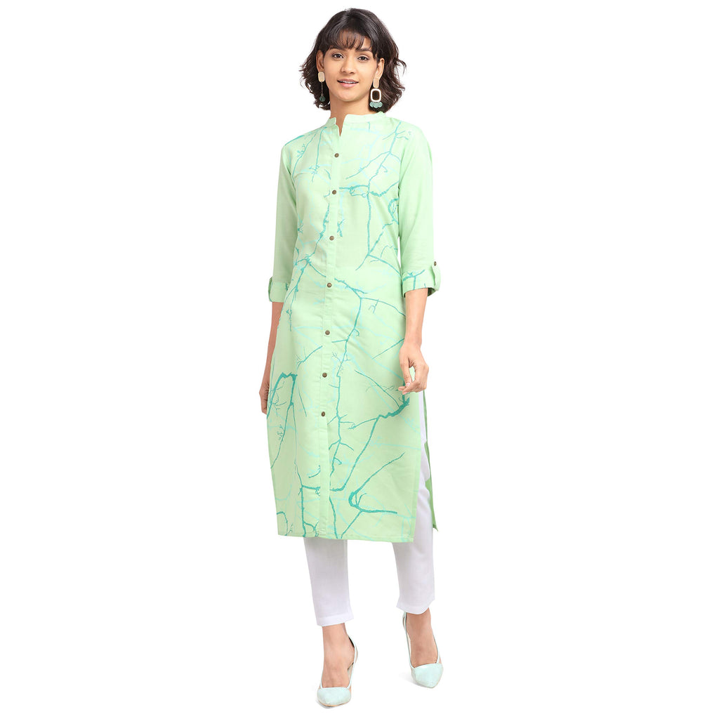Nainvish Women'S Cotton Blend Straight Printed Kurti With Pant (Sd098-Xl_Green)
