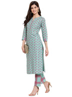 ANNI DESIGNER Women's Cotton Straight Kurta with Pant (KPT-COT-10029-SEA Green_XXL_Sea Green_XX-Large)