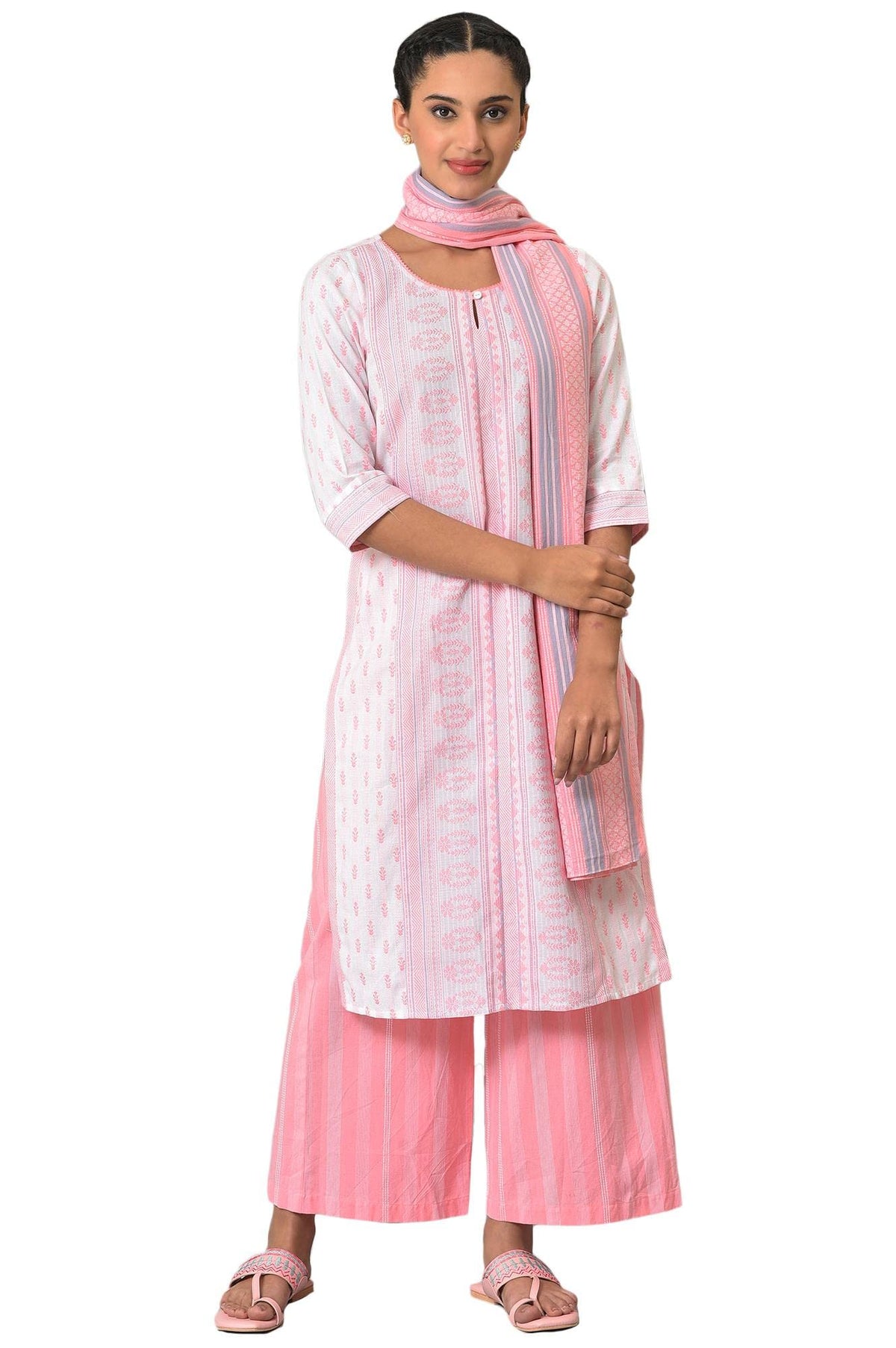 Pink Cotton Summer Plus Size Kurta Set