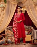 ANNI DESIGNER Women s Regular Rayon Blend Floral Kurta with Pants and Dupatta, Red, 44