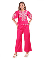 Womanista Womens Pure Cotton Solid Regular 2 PC Co-ord Set 9174_Fuschia