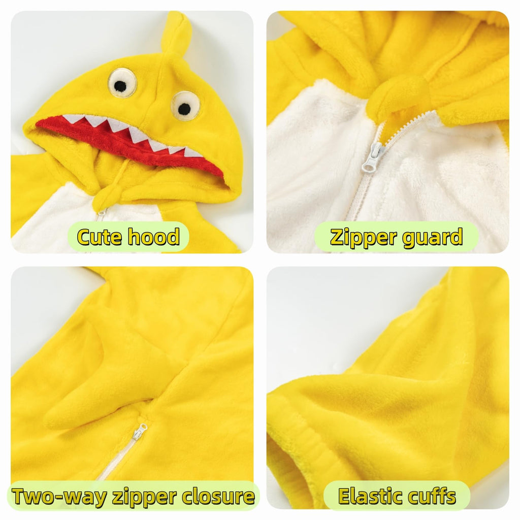 LOLANTA Shark Jumpsuit Costume for Kids One Piece Animal Romper for Kids Halloween Fancy Dress (Yellow, 2-3T)