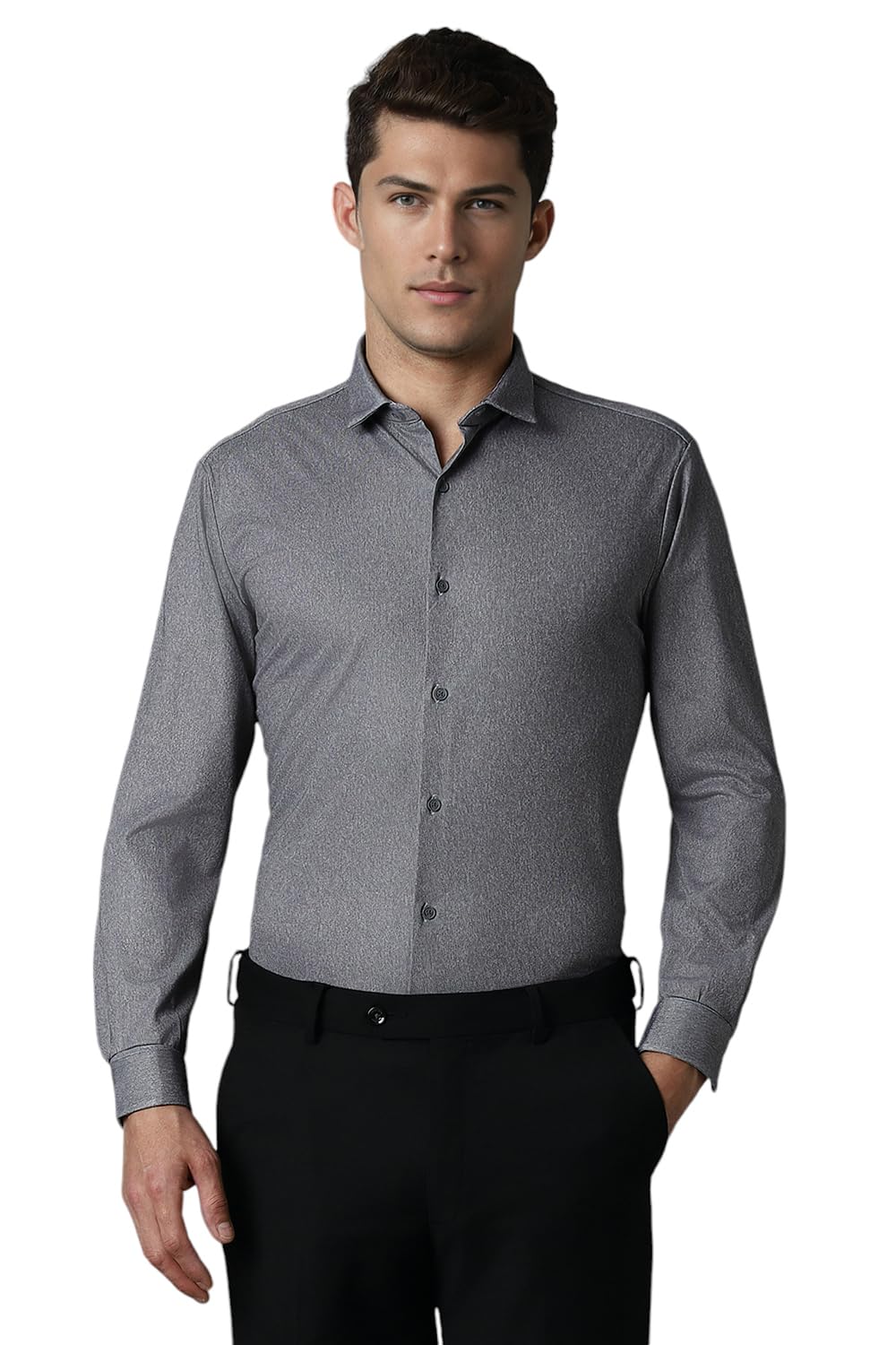 Louis Philippe Men Grey Super Slim Fit Textured Full Sleeves Formal Shirt