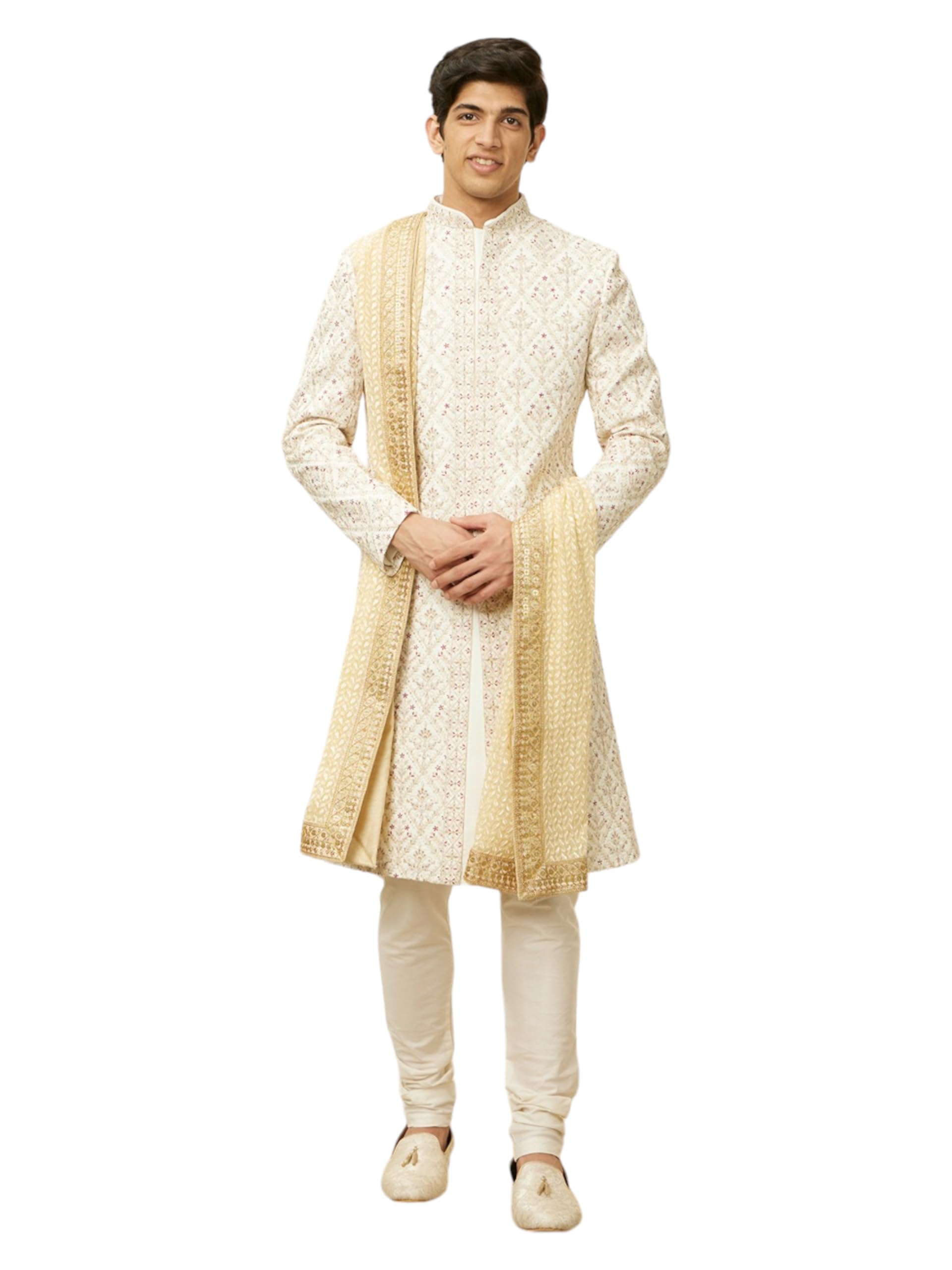 Manyavar Biscuit Beige Self Embroidered Dupatta