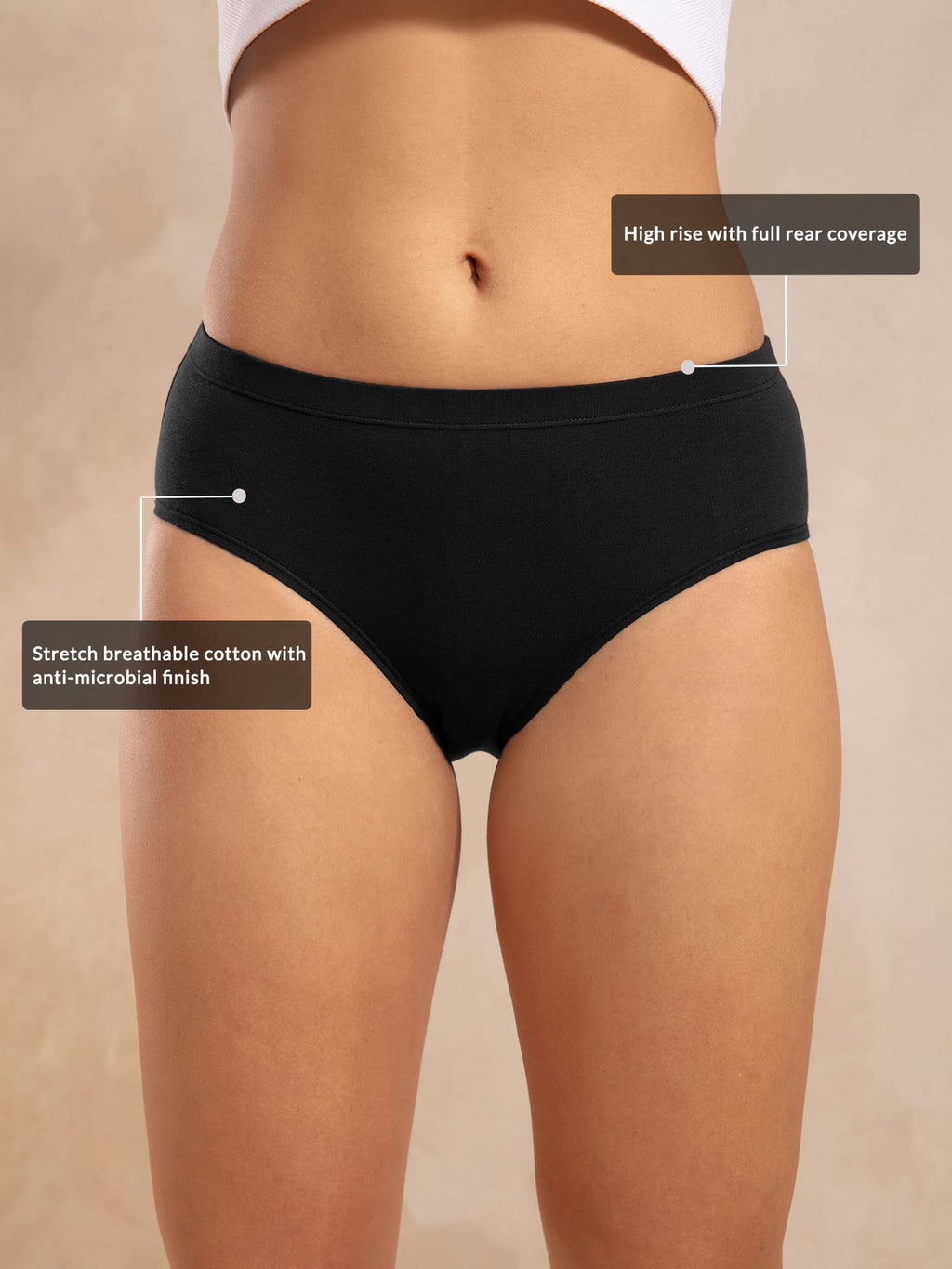 Nykd (Nyp100 All Black Breathable Cotton Hipster Panty Set For Women | Mid Rise, Medium Coverage With Anti Bacterial & Anti Odou