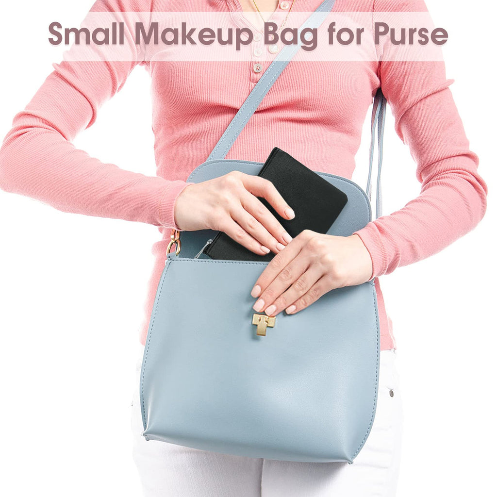 Narwey Small Makeup Bag for Purse Vegan Leather Travel Makeup Pouch Mini Cosmetic Bag Zipper Pouch for Women