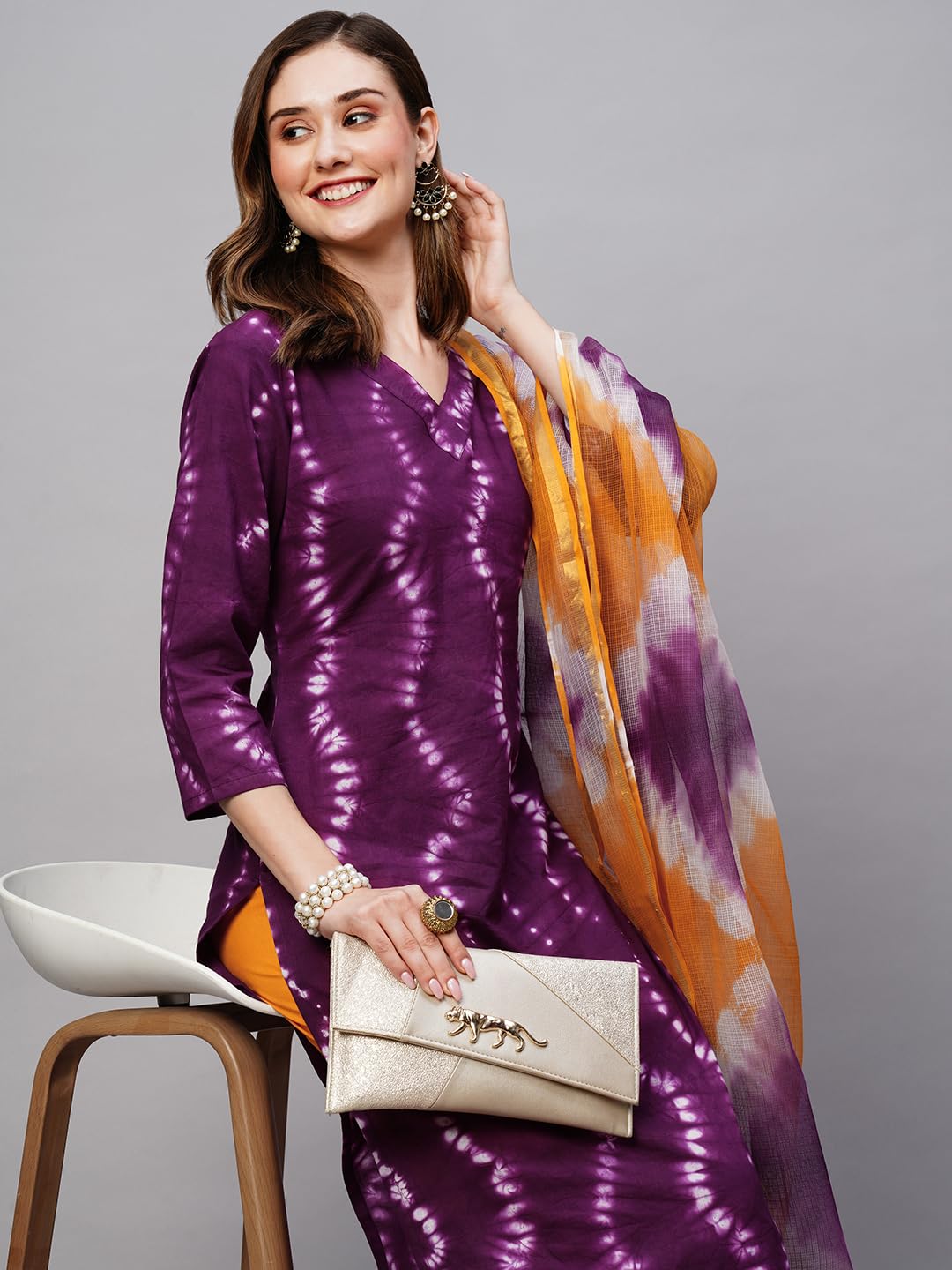 ANNI DESIGNER 2 Pack Ladies Cotton Blend Regular Fit Kurta, Multicolored, Small