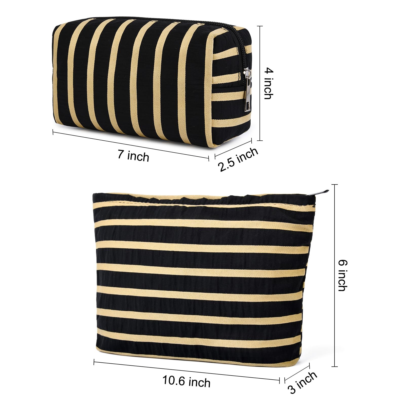 SOIDRAM 2 Pieces Makeup Bag Large Stripe Cosmetic Bag Capacity Canvas Mix Travel Toiletry Bag Organizer Cute Makeup Brushes Aest
