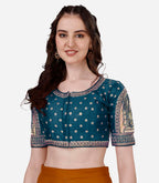 Vihu Fashion Womens Heavy Embroidery Coding with Sequins and Diamond Work Half Sleeves Fancy Cutwork Readymade Saree Blouse.(Pa