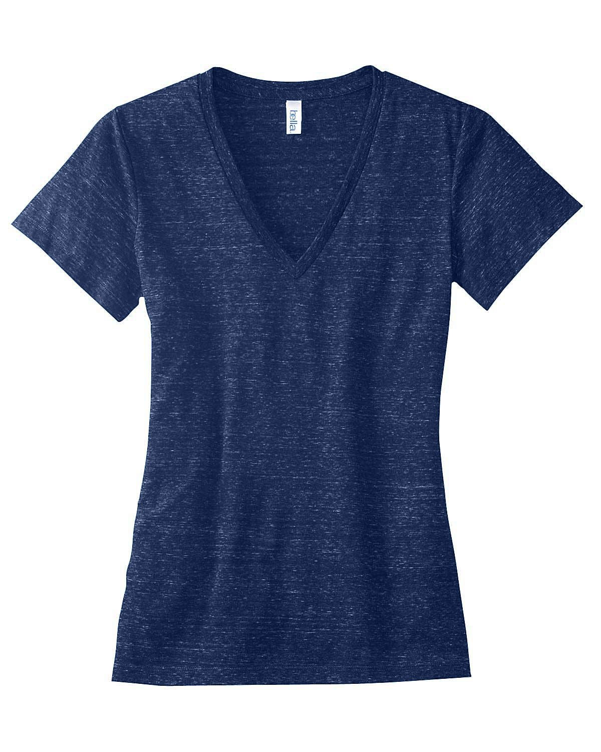Ladies Triblend Short-Sleeve Deep V-Neck T-Shirt - BLUE TRIBLEND - S(D0102H7WBc6)