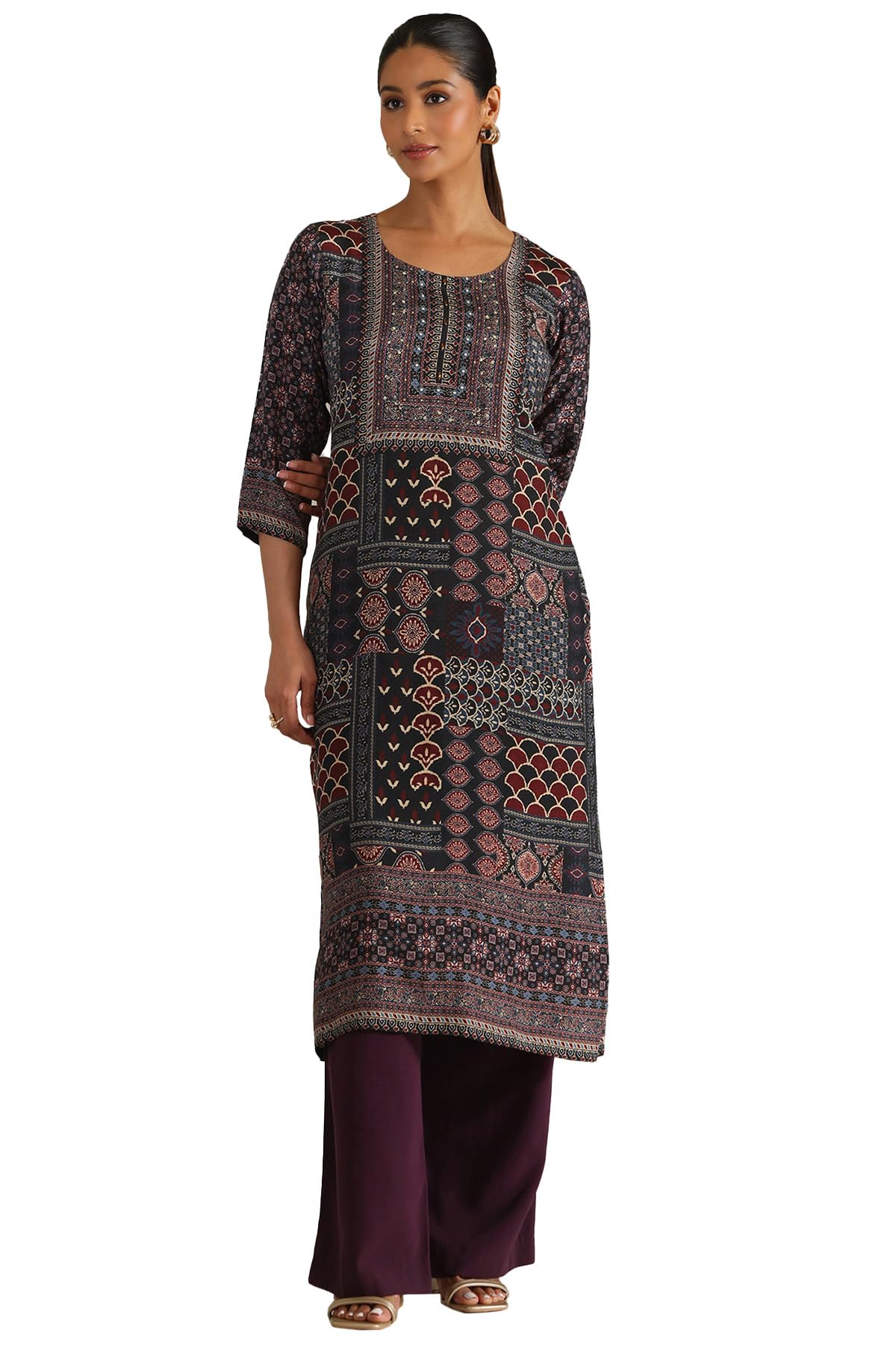 Soch Women Muslin Botanical Print Kurta with Beads and Stones