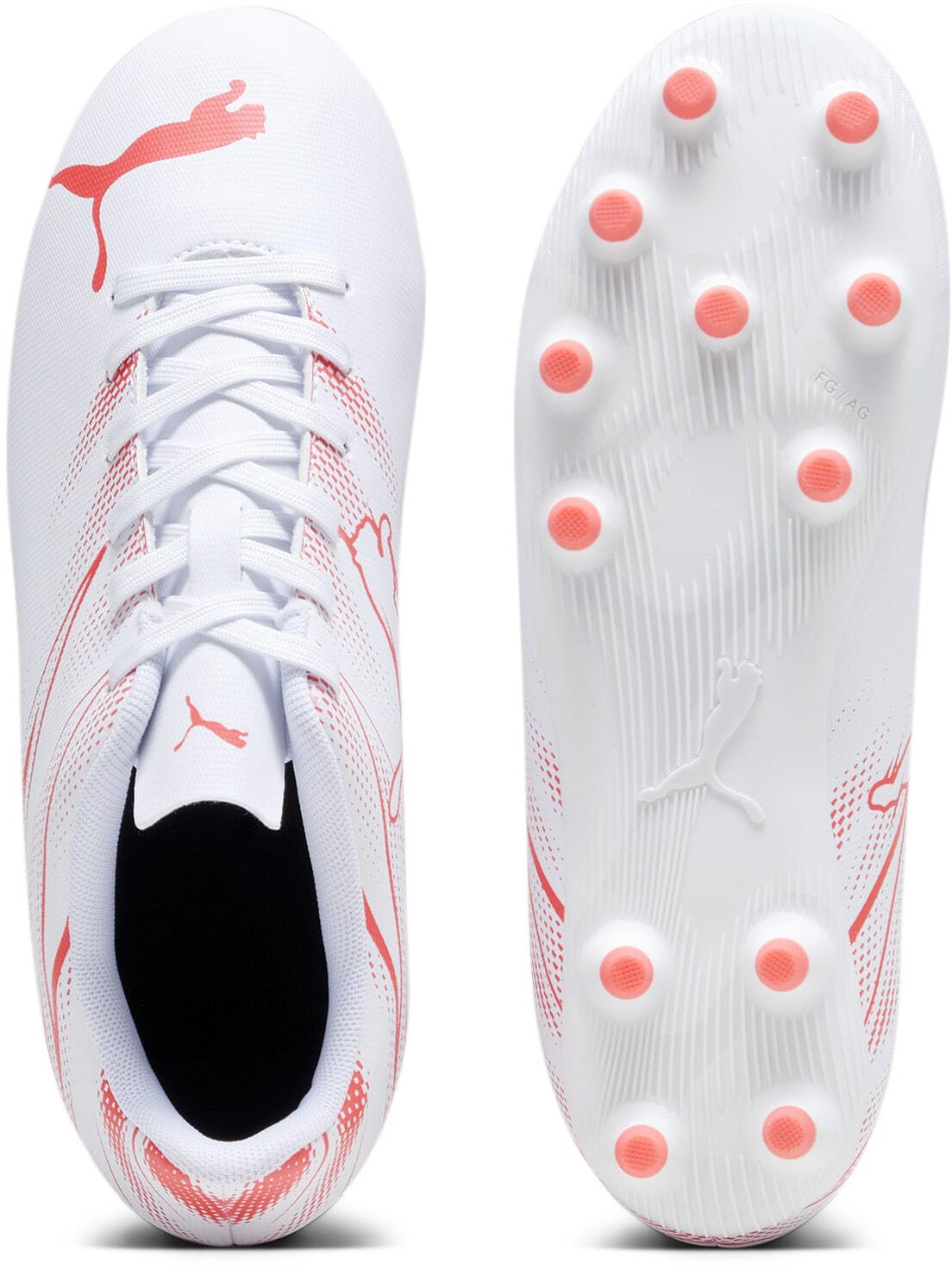 PUMA Attacanto Firm, Artificial Ground Soccer Cleats Sneaker, White-Fire Orchid, 3.5 US Unisex Little Kid