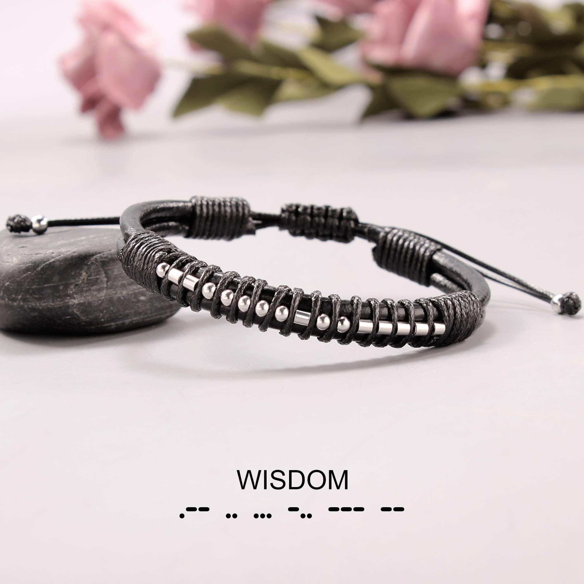 Btysun Gifts for Men Wisdom Morse Code Bracelets for Men Encouragement Leather Birthday Gifts for Friend Male Christmas Gifts fo